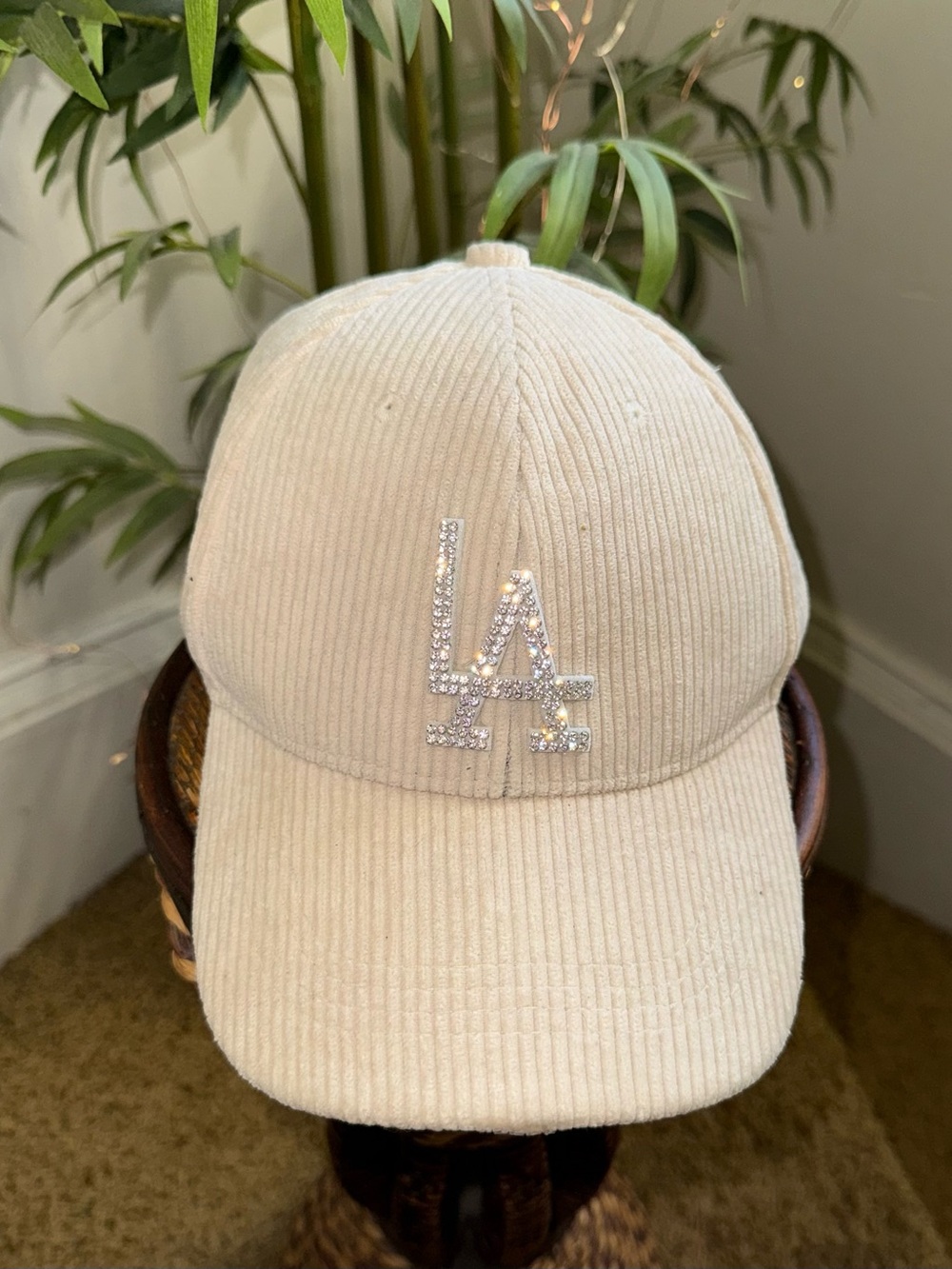 Fashion nova Corduroy Baseball Cap with Rhinestone LA Logo